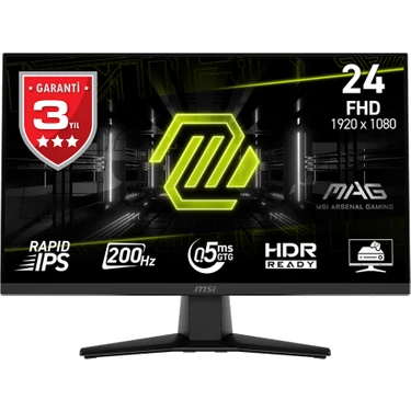Msı 23.8 Mag 242F 1920X1080 (Fhd) 16:9 Flat Rapıd IPS 200HZ 0.5ms (Gtg) Freesync Premıum Gamıng