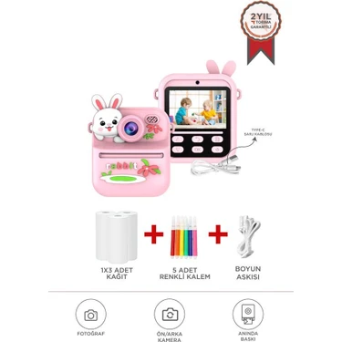 Torima Cmr-33 Pembe Dijital Video Kayıt Fotoğraf Çocuk Kamerası Termal Resim Kağıt Baskılı