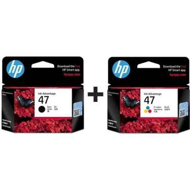 Hp 47-6ZD21AE Siyah + Hp 47-6ZD61AE Renkli Hp Deskjet Ultra Ink Advantage 4825 Orijinal Kartuş