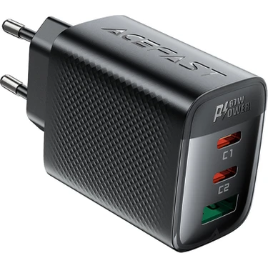 Acefast 67W PD 2X USB-C + USB-A 3 Port Hızlı Şarj Aleti Isı Düşüren GaN Destekli Akım Korumalı Güç