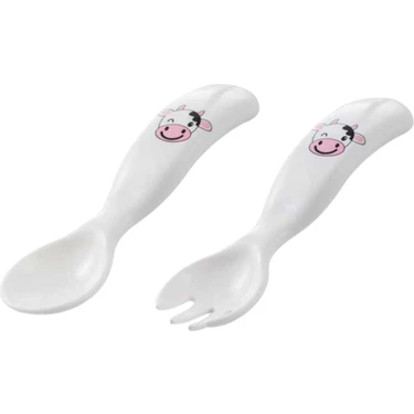 Mamajoo Ergonomik Beslenme Kaşık Çatal Seti Pembe & İnek, 6 Ay+