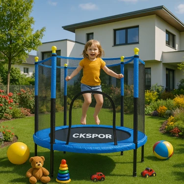 CKSpor Fileli Büyük Boy Trambolin 140 cm Çap Korumalı Kolay Kurulum