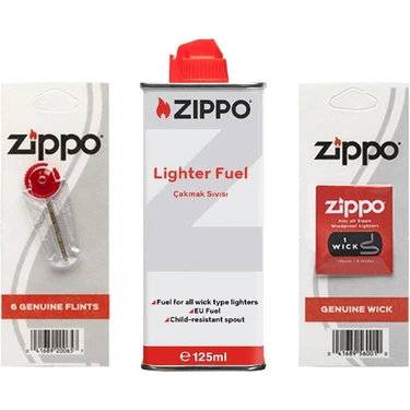 Zippo Benzin Çakmak Benzini Taş Fitil Set