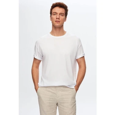 D'S Damat Oversize Beyaz Bisiklet Yaka %100 Pamuk T-Shirt
