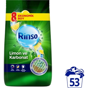 Rinso Toz Deterjan Limon Karbonat Renkliler ve Beyazlar İçin Derinlemesine Temizlik 8