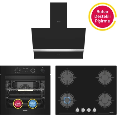 Simfer 11 Fonksiyon Steam Master Siyah 3'lü Ankastre Set (Fırın + Ocak +