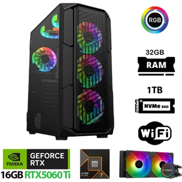 Xaser Thunder X870 Ryzen 7 7800X3D 32GB Ddr5 Ram 1tb M.2 Nvme SSD 16GB RTX5060 Ti Sıvı Soğutmalı