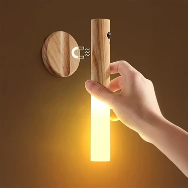 keyiflice Kumru Şarjlı Led Duvar Lambası Ahşap Renk Hareket Sensörlü Günışığı