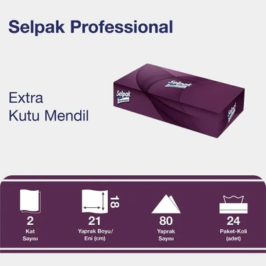 Selpak Professional Extra Kutu Mendil 21 x 18 cm 80 Yaprak x 24 Adet
