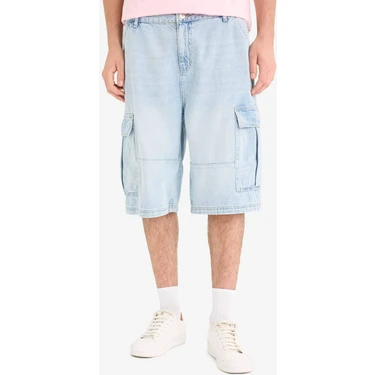 DeFacto %100 Pamuk Kargo Fit Jean Bermuda Şort