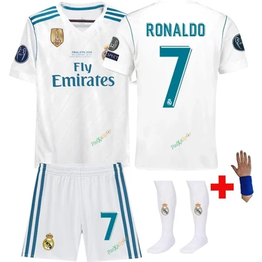 Real Madrid 2018 Ronaldo Çocuk Forması Şort Çorap Bileklik