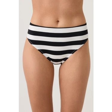 Los Ojos Siyah-Beyaz Çizgili Yüksek Bel Bikini Altı Sporty