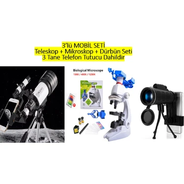 3'lü Mobil Telefon Tutuculu Set-Teleskop + Mikroskop + Fiyatı