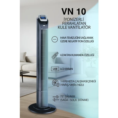 Dijitsu VN10 Kule Tipi Vantilatör 50 W Negatif İyon Özelliği ile Hava Temizliği