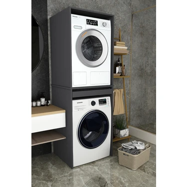 Asra Trend Lüks Çekmeceli Çamaşır Makinesi Dolabı %100 MDF Çamaşır Kurutma Banyo Dolabı