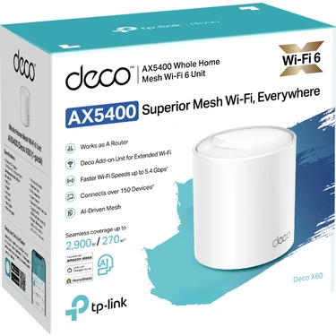TP-Link Deco X60 (1-Pack) | Wi-Fi 6 Mesh Sistemi | AX5400 Fiyatı
