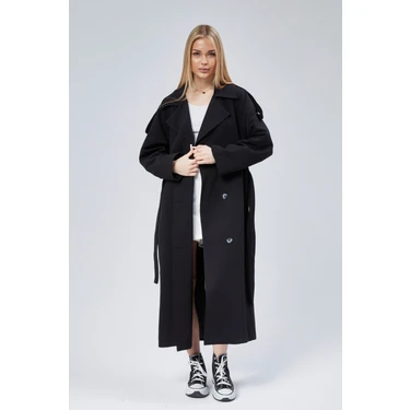 Bolivente Siyah Oversize Astarlı Uzun