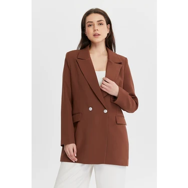Bolivente Kahverengi Oversize Dokuma Blazer