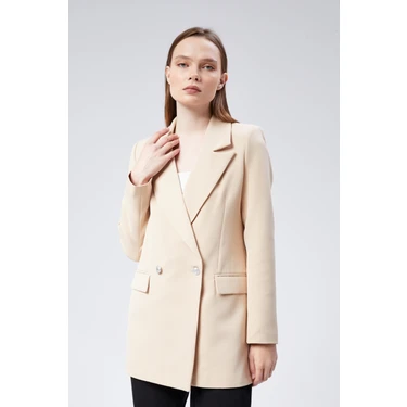 Açık Bej Oversize Dokuma Blazer