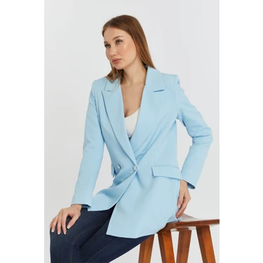 Bolivente Turkuaz Oversize Dokuma Blazer