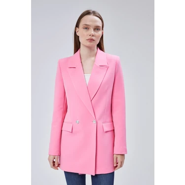 Bolivente Pembe Oversize Dokuma Blazer