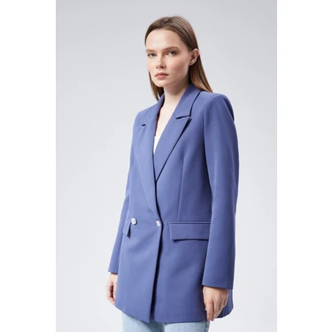 İndigo Oversize Dokuma Blazer