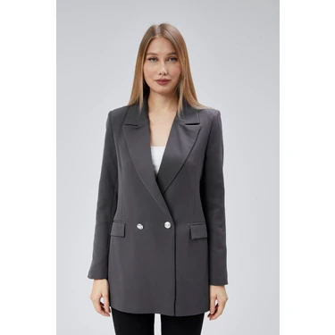 Antrasit Oversize Dokuma Blazer