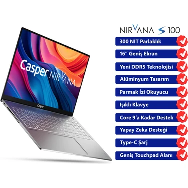 Casper Nirvana Taşınabilir Bilgisayar S100 300NIT İ7-13620H 32GB Ddr5 Ram 1tb SSD Windows 11 Home
