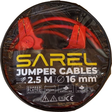 Sarel 16 mm² Akü Takviye Kablosu – 6V/12V/24V Uyumlu, İzole Plastik Maşalı, 2,5 m Dayanıklı ve