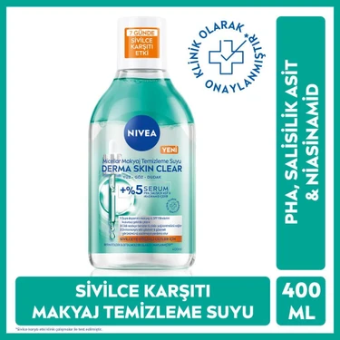 Nıvea Micellar Makyaj Temizleme Suyu Derma Skin Clear 400 Ml, Serum Içerikli,niasinamid,salisilik