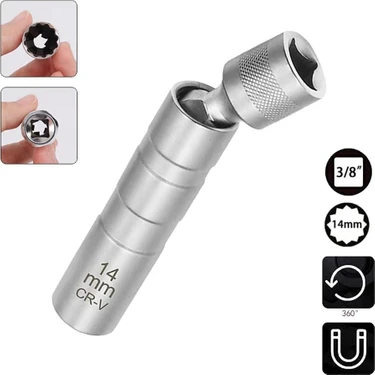 6361 Mıknatıslı Oniki Köşe Mafsallı 3/8" Buji Lokması 14