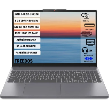 Lenovo Ideapad Slim 3 Intel Core I5 13420H 8 GB 512 GB SSD 15.3" WUXGA Freedos Bilgisayar