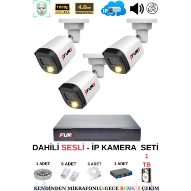 Fury Ip Güvenlik Kamera Seti 3 Kameralı Sesli 4mp Gece Renkli Su Geçirmez IP5515S