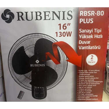 Rubenis Rbsr-80 Plus Siyah 130W Kumandalı Duvar Vantilatörü Yüksek Performans ve Uzaktan