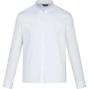 Beyaz Comfort Fit 100% Pamuk Düğmeli Yaka Uzun Kollu Casual