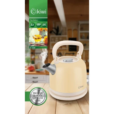 Kiwi KK-3340 2,2 Litre Paslanmaz Çelik Retro Su Isıtıcı Kettle 1800 Watt Güç ve Gizli
