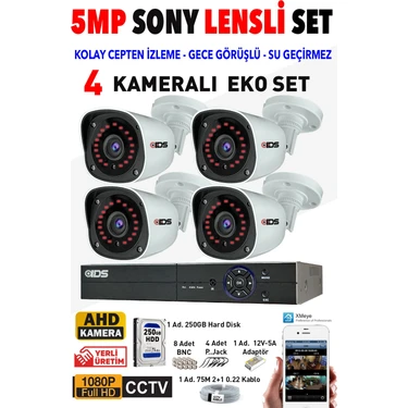 4 Kameralı Sony Lensli Fullhd Gece Görüşlü Güvenlik Kamerası Seti - Cepten Izle -