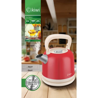 Kiwi KK-3340 Paslanmaz Çelik Retro Su Isıtıcı Kettle 2,2 Litre 1800 Watt Güçlü