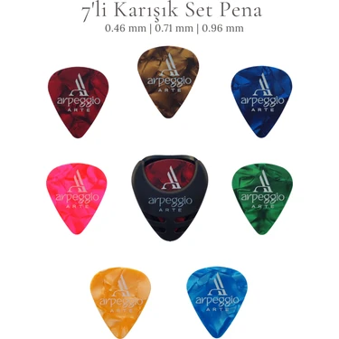 7’li Gitar Pena Seti | Selüloid | 0.46 - 0.71 - 0.96 mm | Karışık Renk | Pena Şarjörü