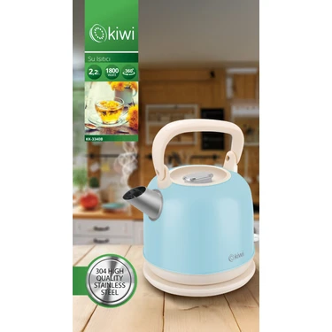 Kiwi Paslanmaz Çelik Retro Su Isıtıcı Kettle 2,2 Litre 1800 W Güçlü Isıtma
