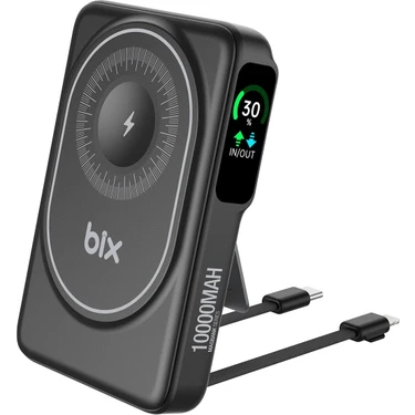 Bix TPB16 10000 Mah OLED Ekranlı Manyetik Kablosuz Powerbank 20W Pd Hızlı Şarj ve 15W Magsafe