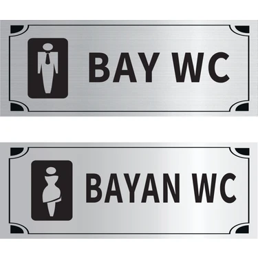 Mayeka Bay Wc Bayan Wc Ikili Levha Set Gümüş Metal Yönlendirme Tabelası Kişiye