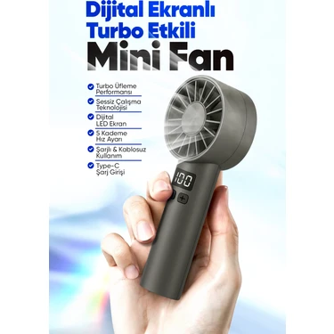 Taşınılabilir Şarjlı El Fanı - Turbo Üfleme Teknolojisi , LCD Kademe Ayarlama , Yüksek