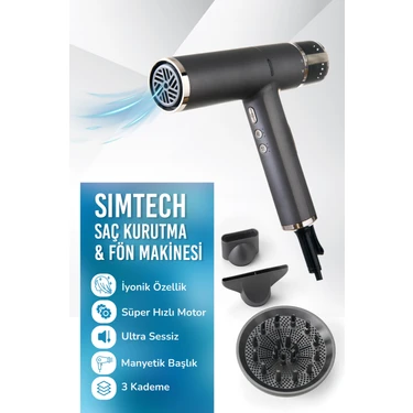 Simtech Saç Kurutma Ve Fön Makinesi, Iyonik, Ultra Sessiz , Süper