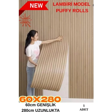 60CM x 280CM 1 Adet Kendinden Yapışkanlı Açık Kahverengi Lambiri Desenli Duvar Paneli Kağıdı