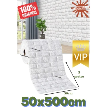 Renkli Duvarlar 50 cm x500 cm  2,5 m2 1 adet yapışkanlı duvar kağıdı esnek köpük paneli beyaz 3d
