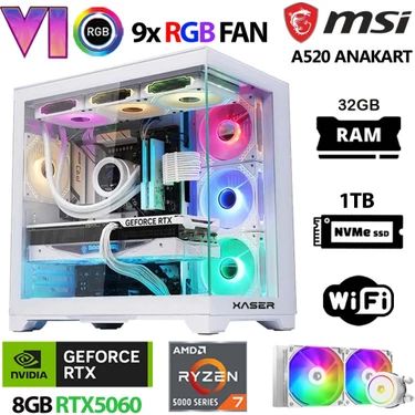 Xaser Sword X60 Ryzen 7 5700X 32GB Ram 1tb M.2 Nvme SSD 8gb RTX5060 Sıvı Soğutmalı Oyuncu