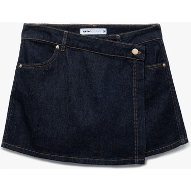 Koton Pamuklu Normal Bel Asimetrik Kesim Düğmeli Denim Şort
