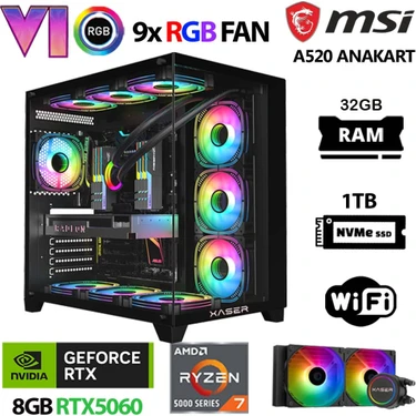 Xaser Sword X50 Ryzen 7 5700X 32GB Ram 1tb M.2 Nvme SSD 8gb RTX5060 Sıvı Soğutmalı Oyuncu