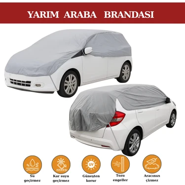 Breen Gri Yarım Araba Brandası, Su Geçirmez, Güneşten Korur, Toz ve Kir Önleyici, Buzlanma